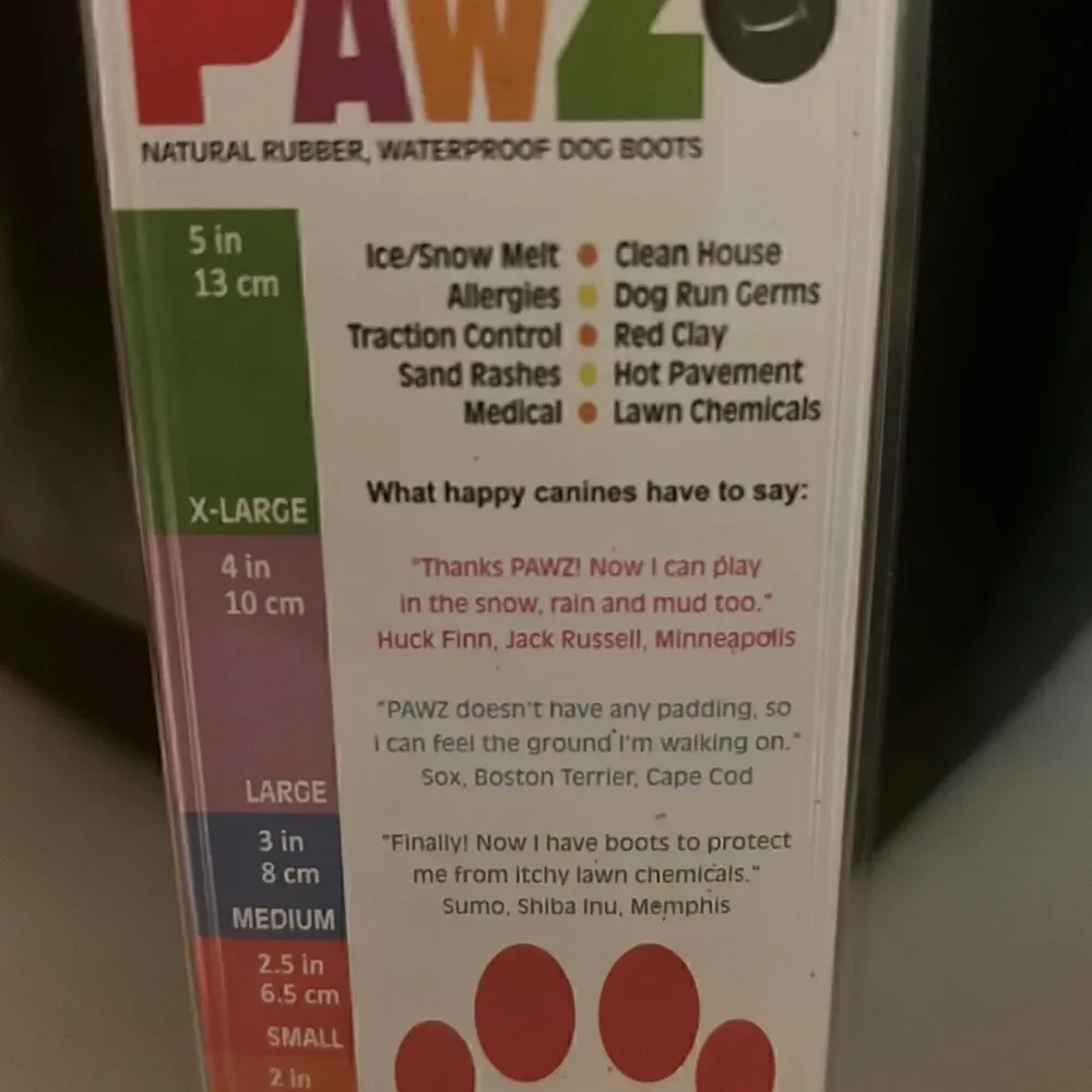 Brand New in package PawZ Rubber Dog Boots size Small paws 2” to 2.5”